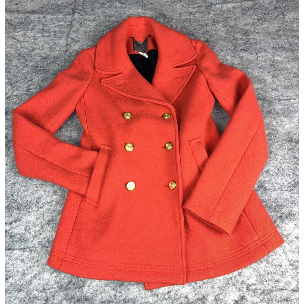 J Crew Pea Coat Nello Gori 2T Orange Double Breasted Stadium Wool Blend Majesty